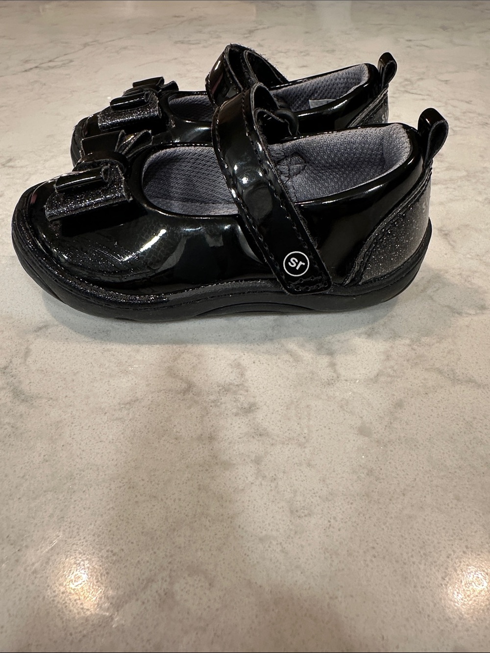 Stride Rite Black Patent Mary Jane with Glitter Heel Accent